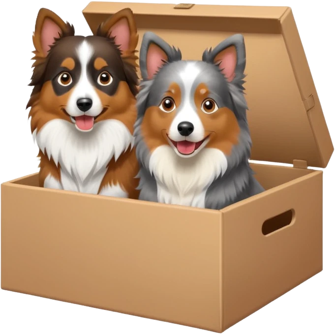 Shetland sheepdog and Australian shepherd in a box emoji
