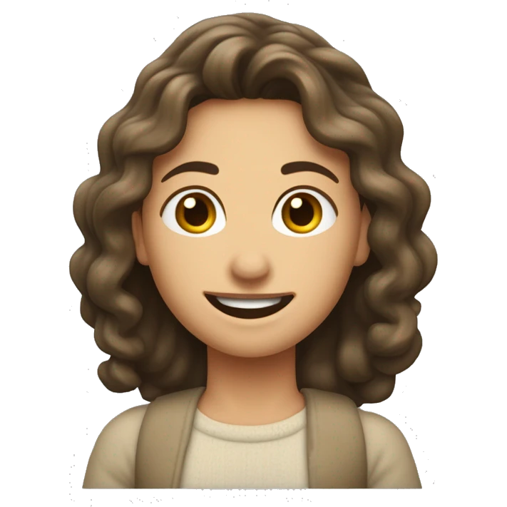 Crie um emoji personalizado com as seguintes características:Rosto redondo.Cabelos escuros e cacheados.Pele clara,mulher de 40 anos.Um sorriso largo e amigável. emoji