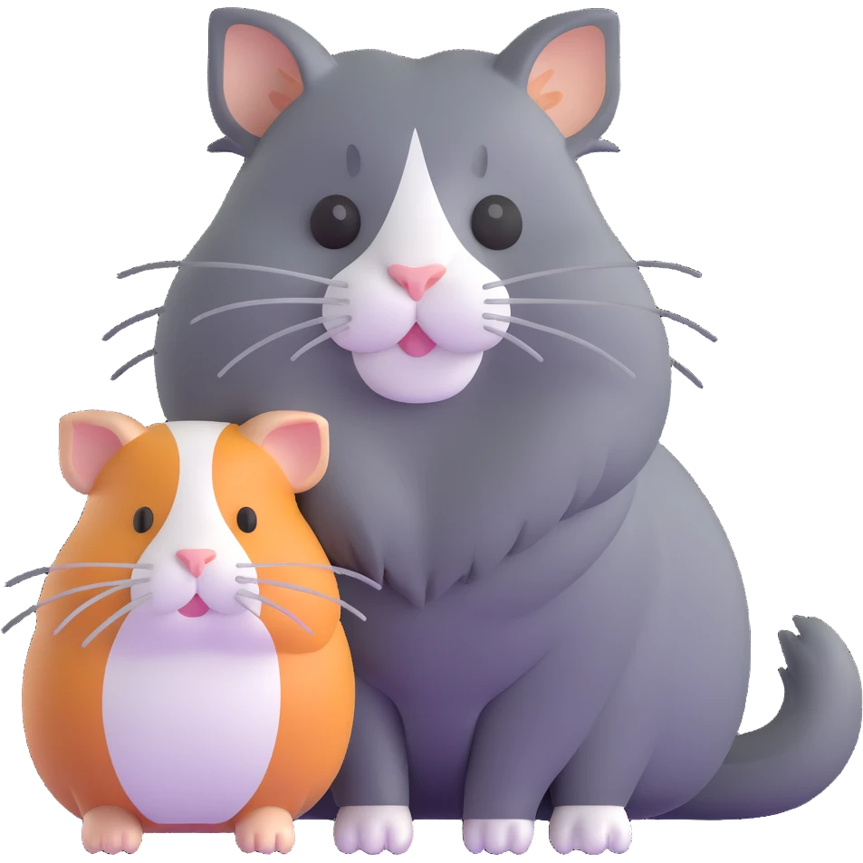 grey long haired cat with two guinea pigs emoji