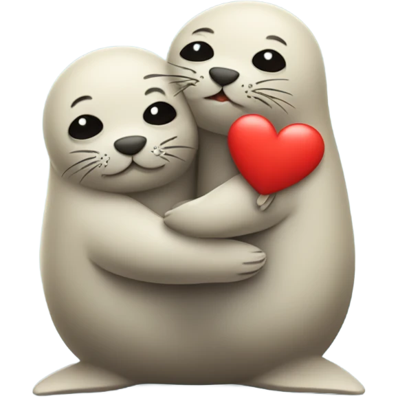 Hugging seals with little red heart emoji in the middle of them emoji