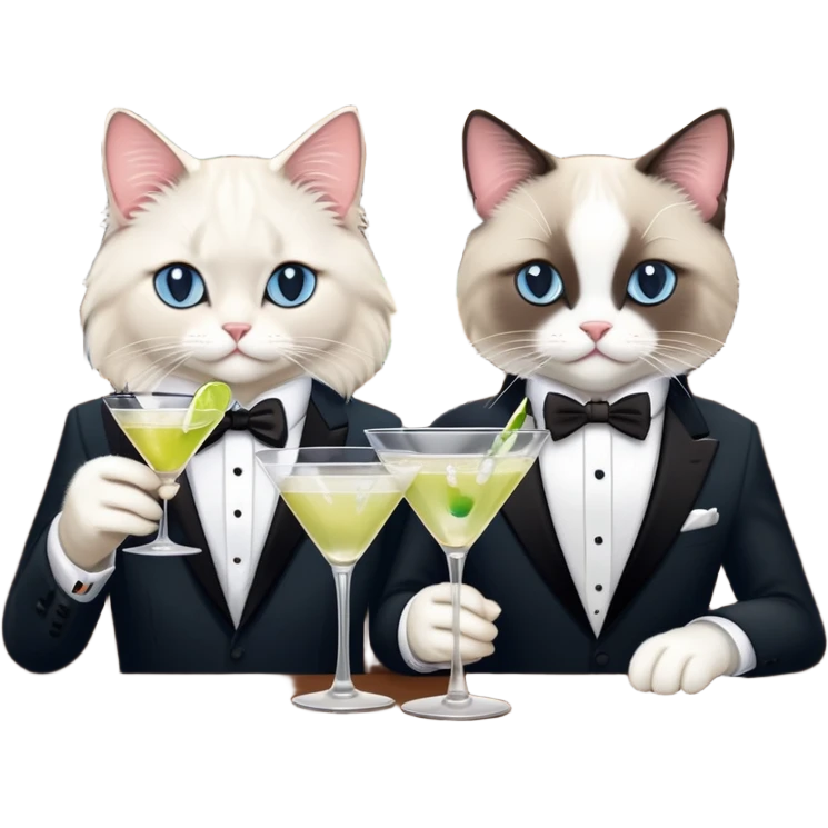 One ragdoll cat and one tuxedo cat drinking martinis at the bar emoji