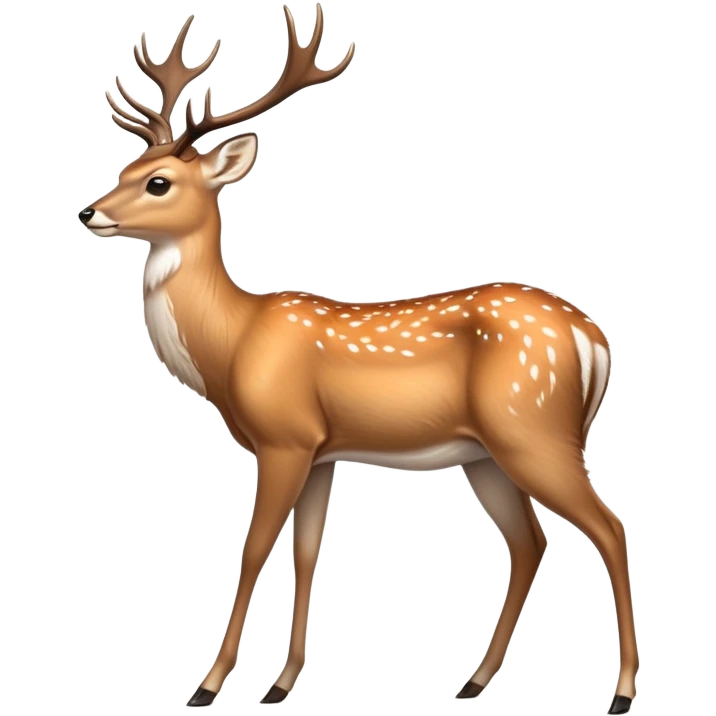 cinematic-noble [deer]-realistic-full-body-standing on all fours-emoji,-tail-tucked-close,-head-tilted-dramatically,-sleek-[fawn]-fur,-simplified-yet-realistic-focused-features,-highly-detailed,-glowing-with-an-almost-sarcastic-glow big antlers emoji