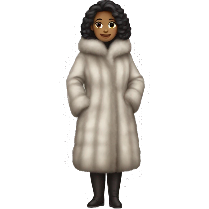 Dark haired woman wearing big full length fur coat emoji