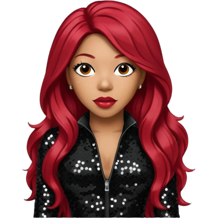 K. Michelle with long dark red hair, black sequin outfit emoji