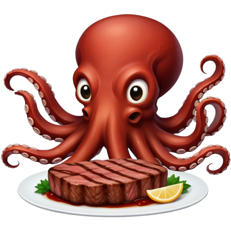 an octopus eating a steak emoji