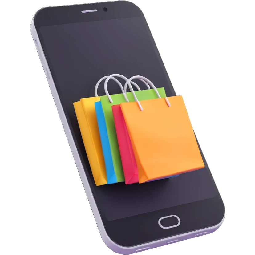 3D mobile phone with shopping app open emoji