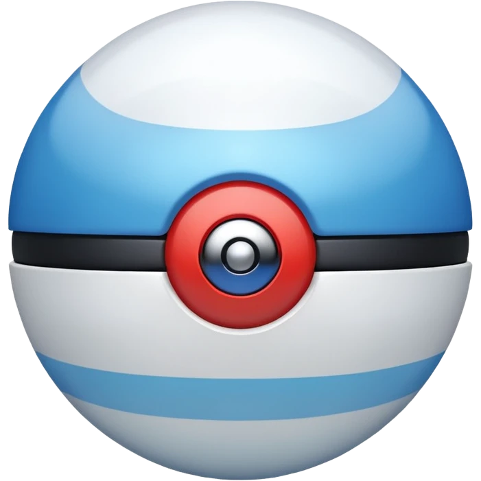 blue pokeball emoji, top half is a more saturated blue, bottom half is white, black stripe, with a white sheen, with a pearlescent finish, with a fog effect emoji