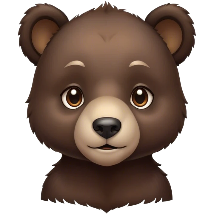 Cinematic Noble bear cub Portrait Emoji, Poised and regal, with a large, imposing build and a thick, well-groomed rich dark brown fur, deep-set soulful eyes, Simplified yet sharp and sophisticated features, highly detailed, glowing with a soft, dignified glow, high shine, intelligent and formidable, stylized with an air of wild majesty, focused and attentive, soft glowing outline, capturing the essence of a watchful and commanding guardian, so majestic it feels as though it could lumber out of the screen with effortless authority! emoji