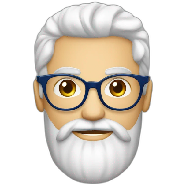 cara de hombre blanco con barba cana y lentes azules redondos, cejas café, sorprendido emoji