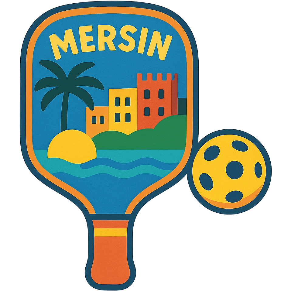 pickleball paddle and ball with a Mediterranean vibe, referencing Mersin emoji