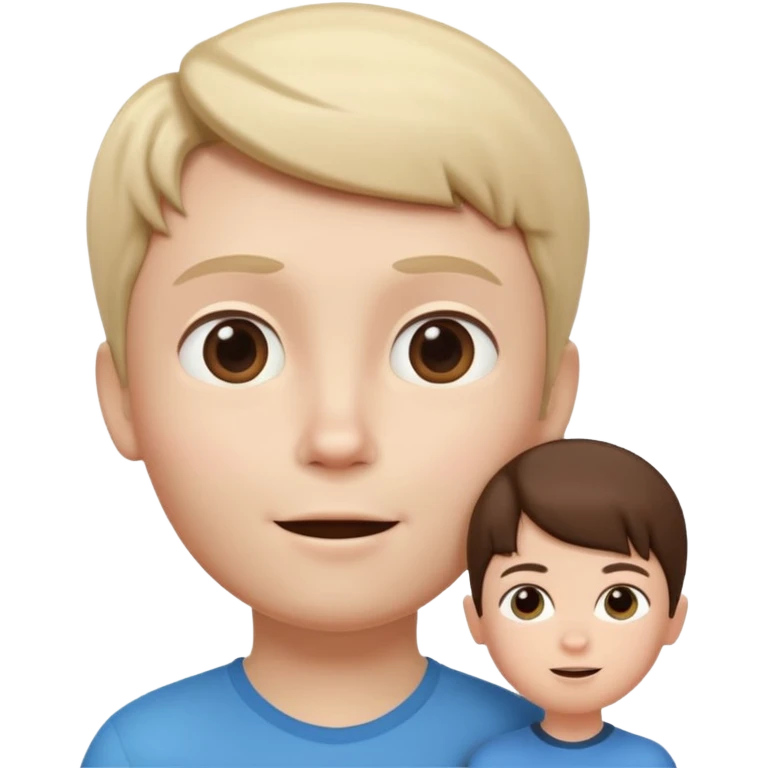 A 3D cartoon child looking up at a tall adult, white background, friendly expression, Memoji-style. emoji