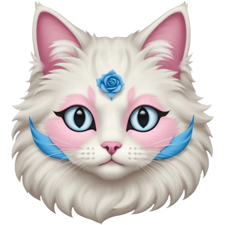 Neva masquerade cat, very fluffy, gray and white, with pale blue eyes and rose nose emoji