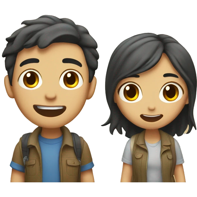 Cute Asian couple (girl with wavy long hair guy with short straight hair) excitedly traveling  emoji