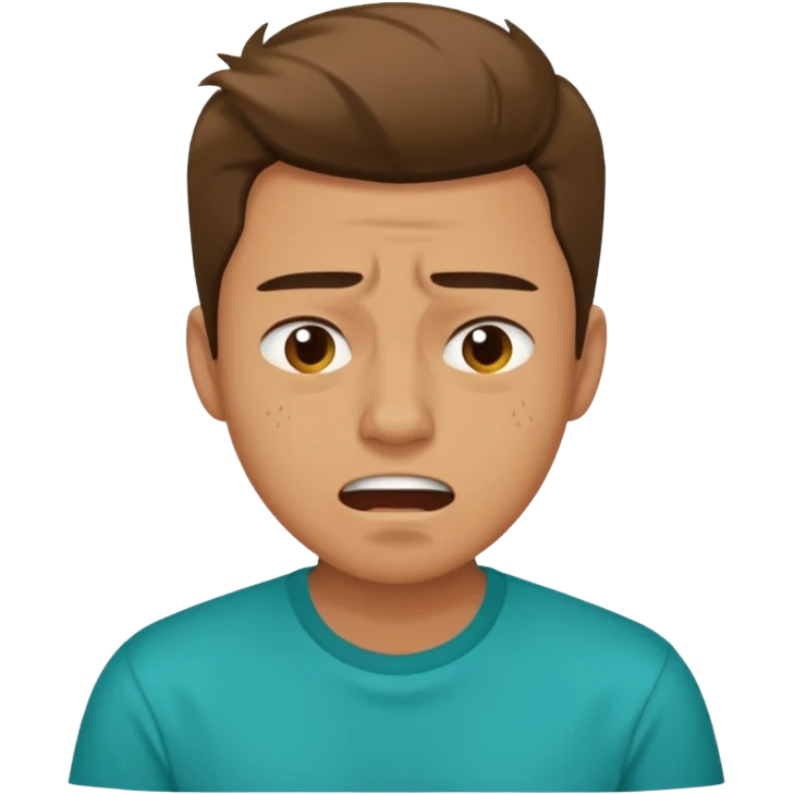 25 year old man in teal shirt that looks like he is in pain emoji