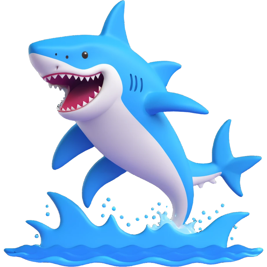 playful shark with blue Nike shoes, jumping out of water emoji