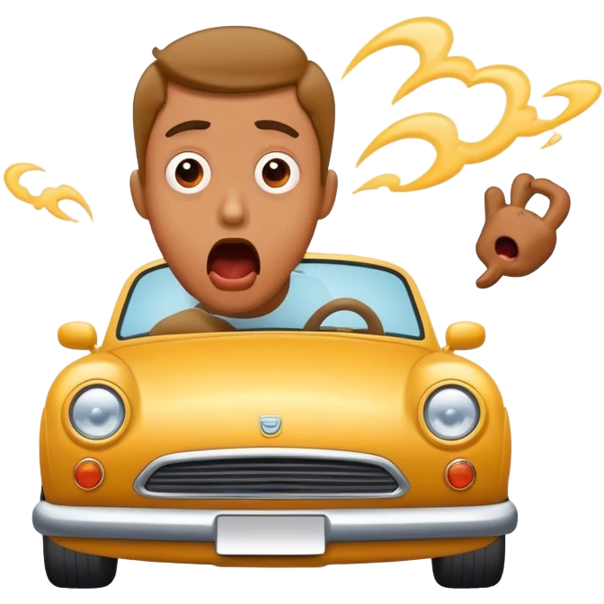 A car flying into a guys mouth emoji