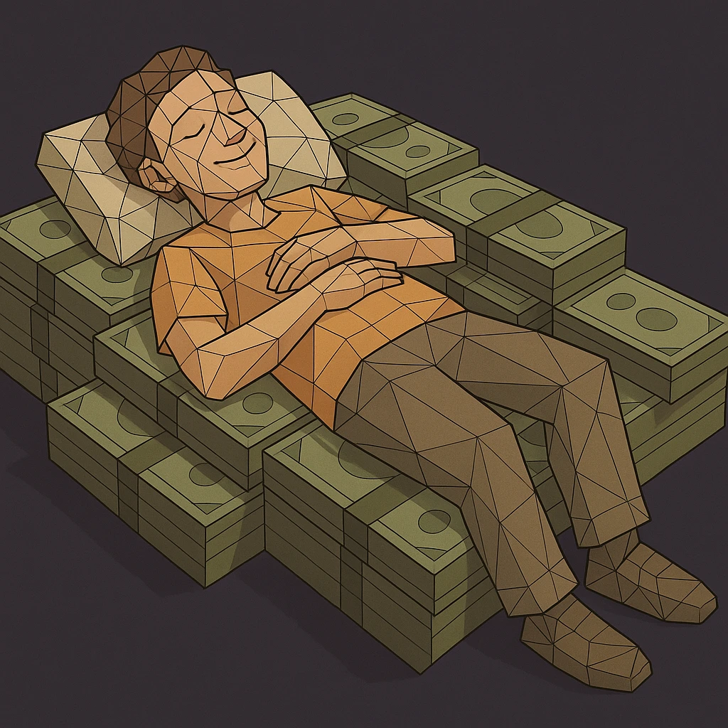happy person napping on mattress of money emoji