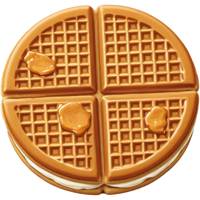 Stroopwafel Cinematic Realistic Stroopwafel Dessert Emoji, depicted as a single, flat, delicate caramel-filled waffle cookie rendered with crisp textures and warm, inviting lighting. emoji