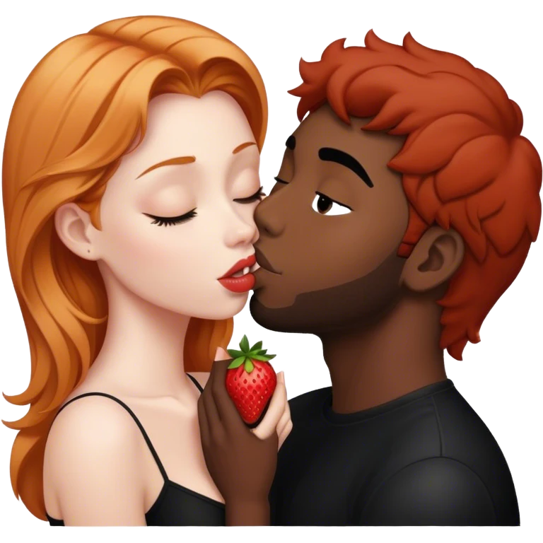 Strawberry blonde kissing black hair guy  emoji