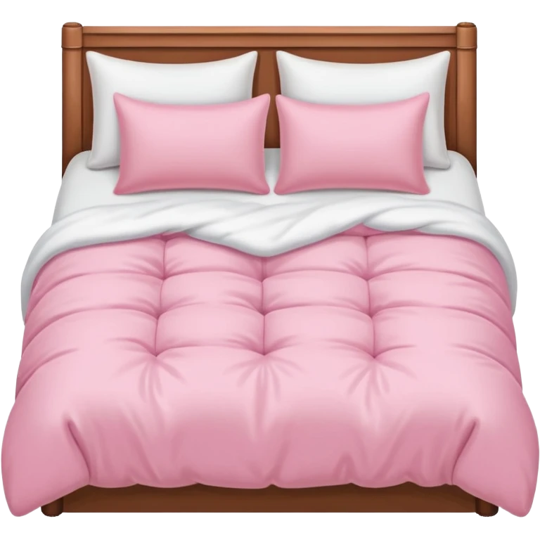 pink cozy bed with soft pillows and a fluffy blanket, neatly made, realistic emoji