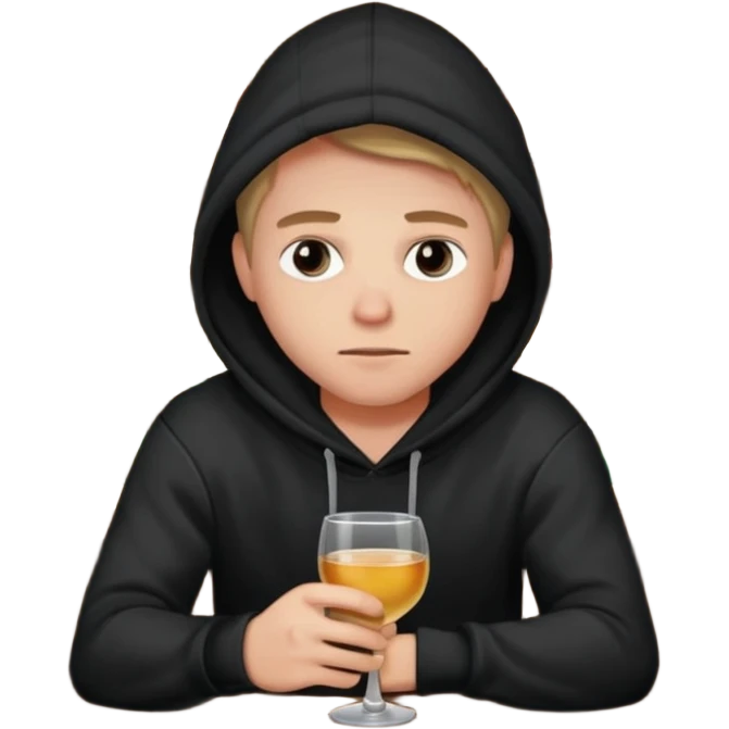 Caucasian in black hoodie sitting sad at bar emoji