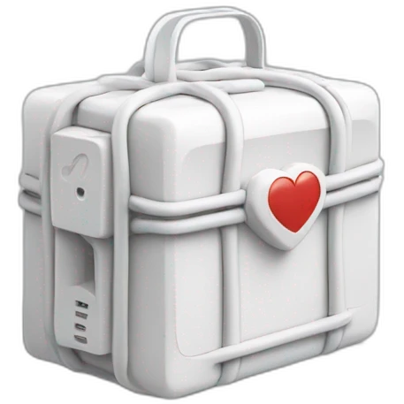 An electronic white box that connects cables and has a heartbeat symbol on it emoji