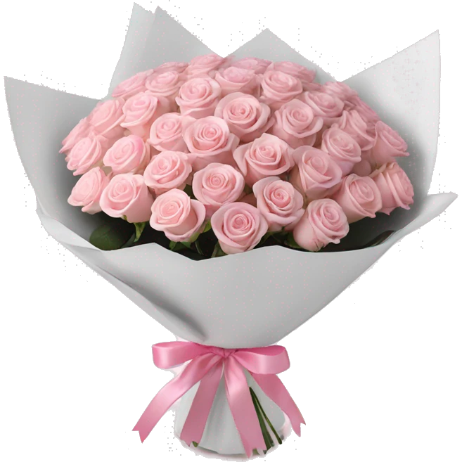 100 light pink bouquet of roses wrapped in white wrapping paper with pink bow emoji