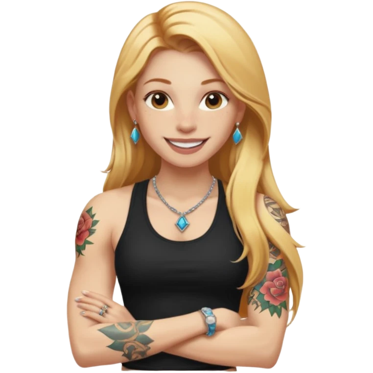 girl with long blonde hair and tattoos next to an athletic ginger girl jewelery emoji