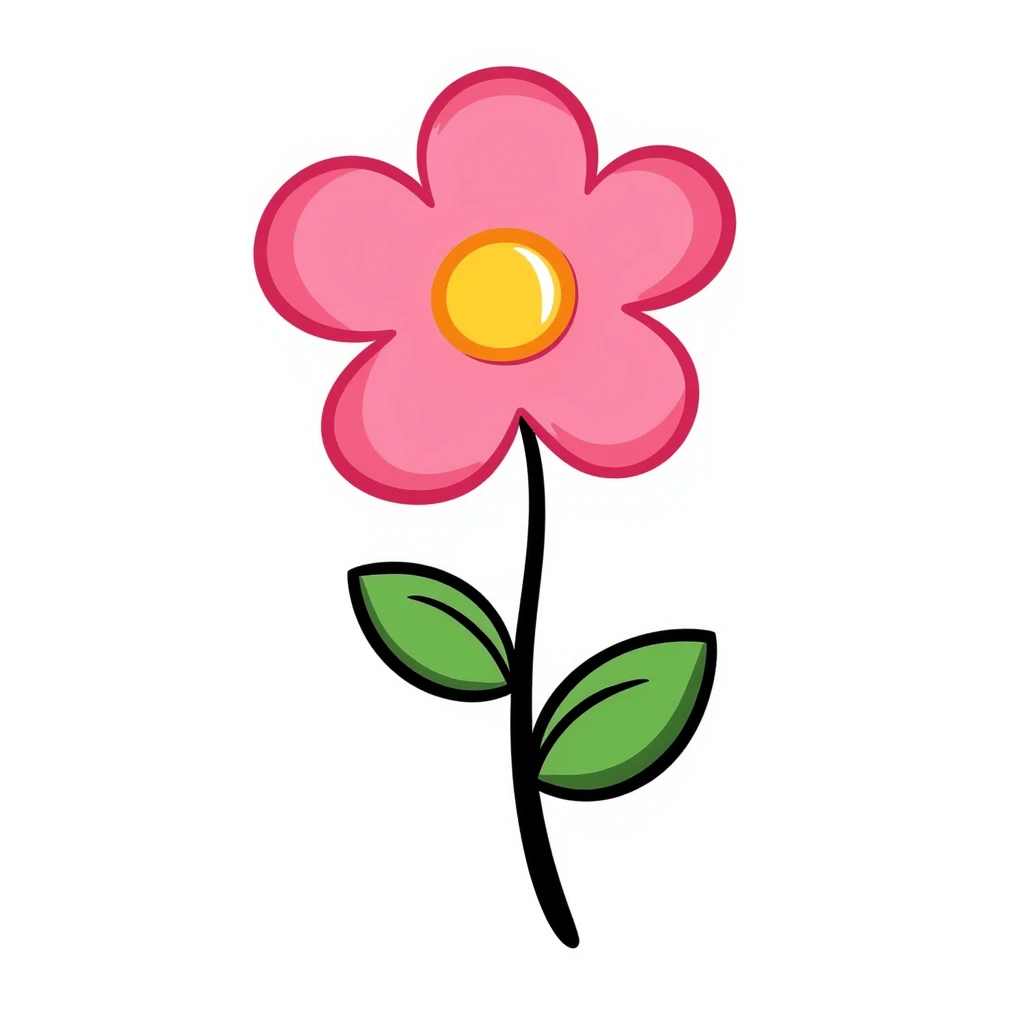 pink flower chalk with round leaves, yellow middle emoji