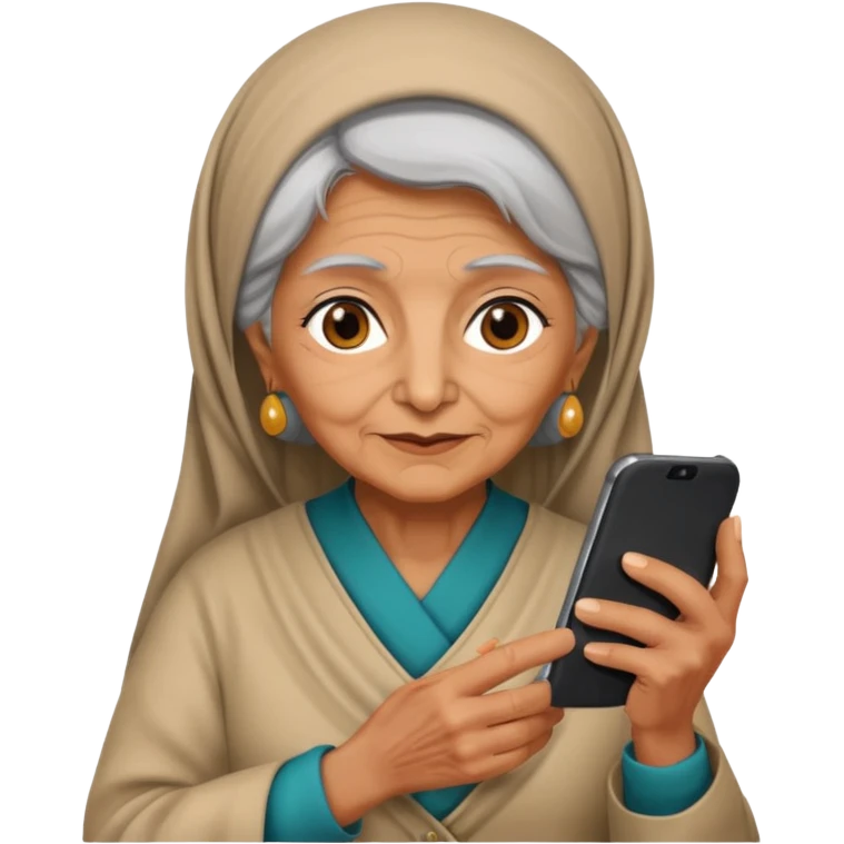 persian old woman with smartphone, half body emoji