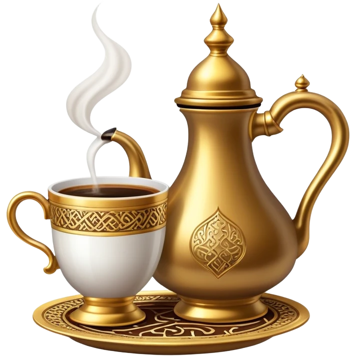 a cup of Saudi coffee with traditional dallah pot next to the cup emoji
