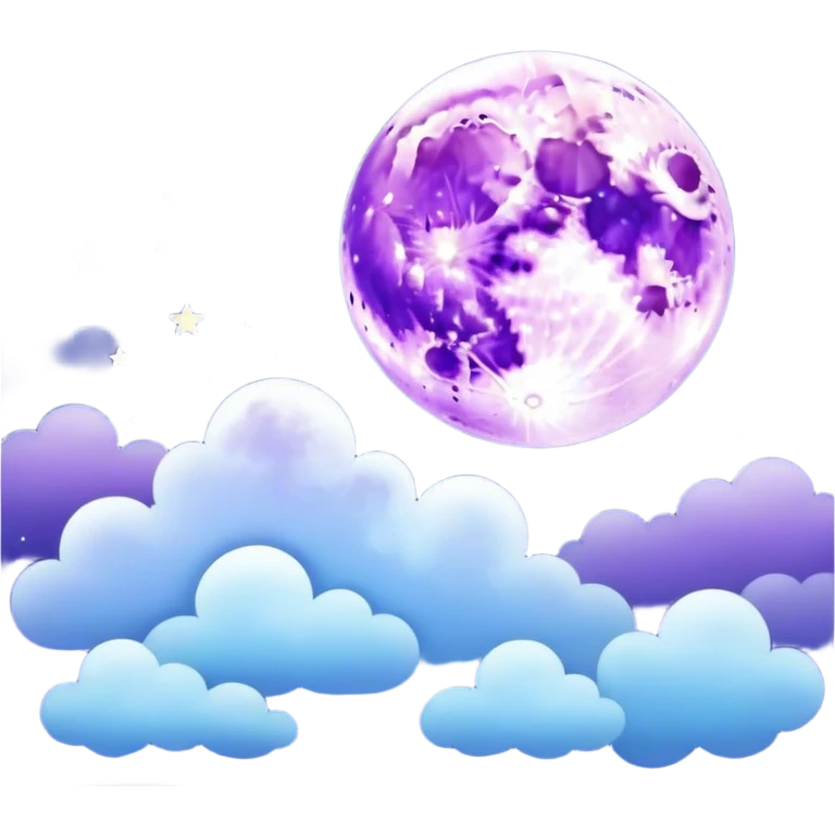 "A dreamy night sky illustration with a glowing full moon, soft clouds, and twinkling stars in shades of blue."
 emoji
