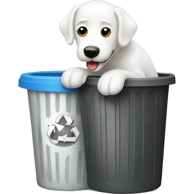 White doodle getting in trash can emoji
