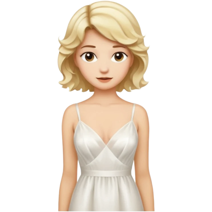 Bride with short wavy blonde hair, hot pink background and white silk chemise dress. Add hot pink bacground emoji
