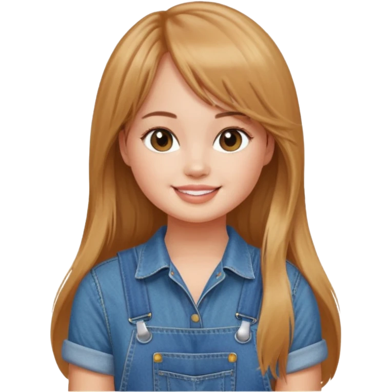 Debby Ryan (long hair with straight bangs) wearing overalls emoji