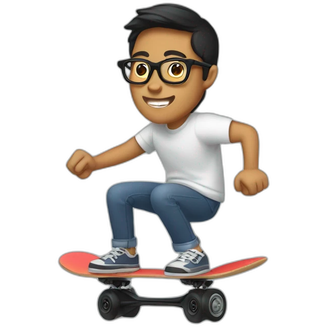 Pilipino guy with glasses riding electric skateboard emoji