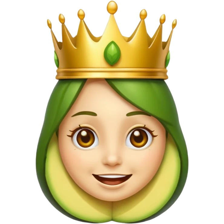 cute avocado queen emoji with a crown, cheerful expression, apple style emoji