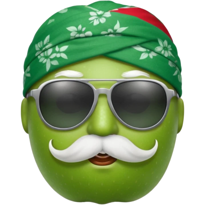 apple with white mustache and sunglasses and wearing bandana emoji
