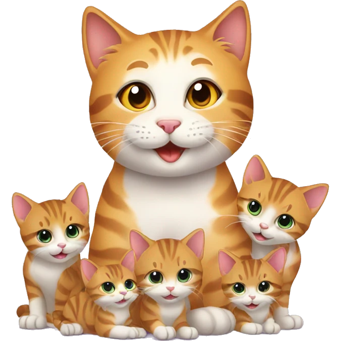 happy cat with seven kittens emoji