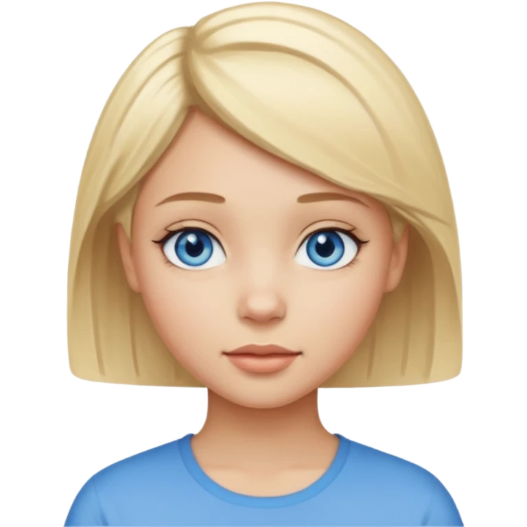 a girl light skin with blue eyes, blonde short hair and pretty emoji