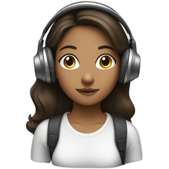 brunette girl listening to music with headphones on emoji