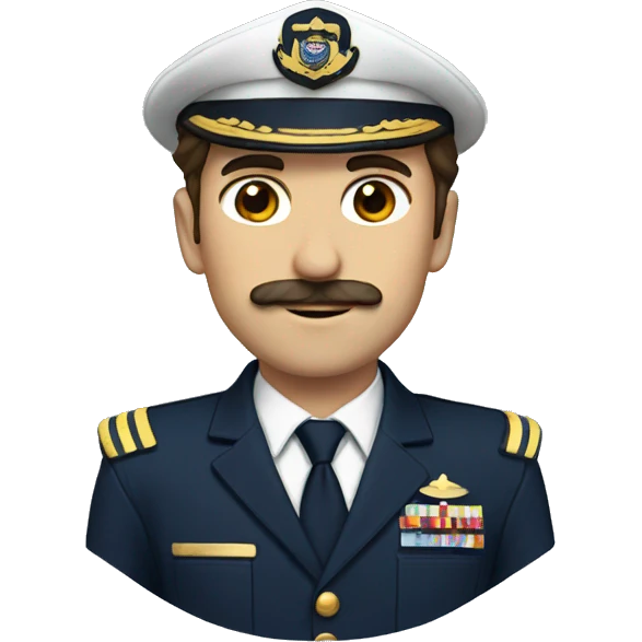 pilot with brown hair and mustache with navy and gold uniform emoji