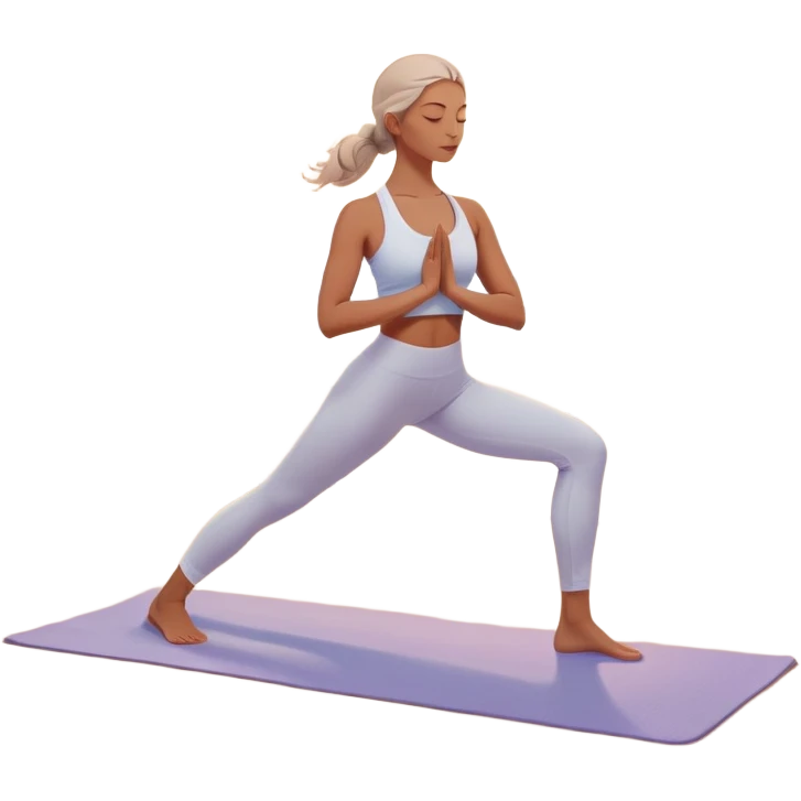 A peaceful person practicing yoga on a calm beach at sunrise, in a serene meditative pose. Soft pastel colors surround the scene, with gentle waves in the background and smooth, flowing lines representing balance and tranquility. The atmosphere feels centered and mindful. emoji