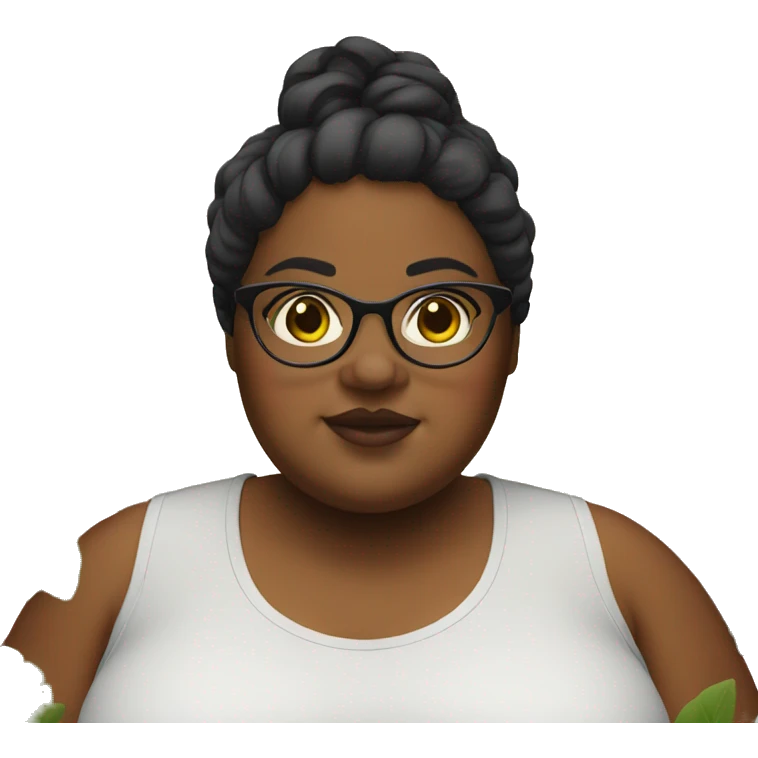 Fat girl with glasses lots of plants emoji