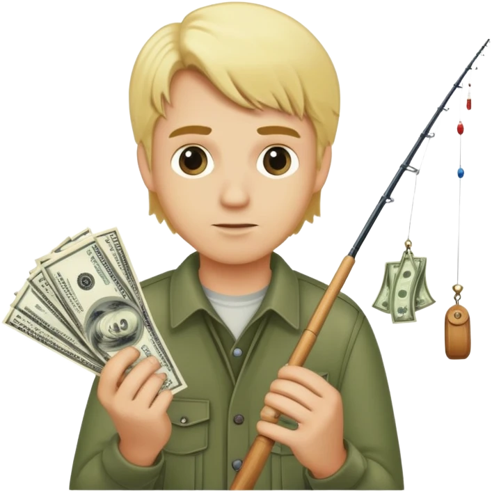Man with blonde hair fishing for dollar bills  emoji
