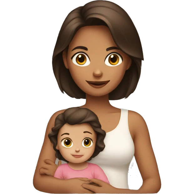 Brunette holding a girl toddler  emoji