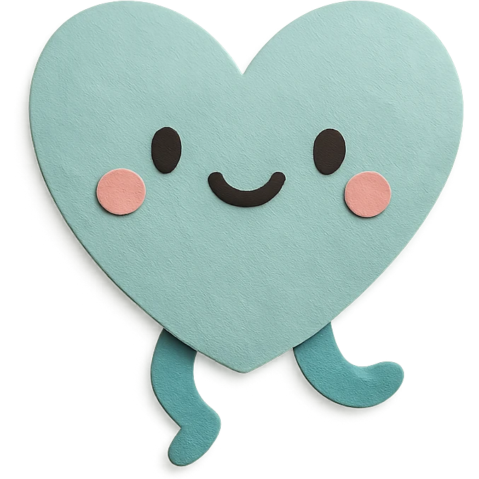 adorable pastel teal heart, happy jumping pose, no arms or legs, full body, kawaii paper craft style emoji
