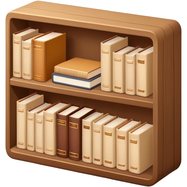 wooden bookshelf filled with beige books, cozy vibe, isometric emoji