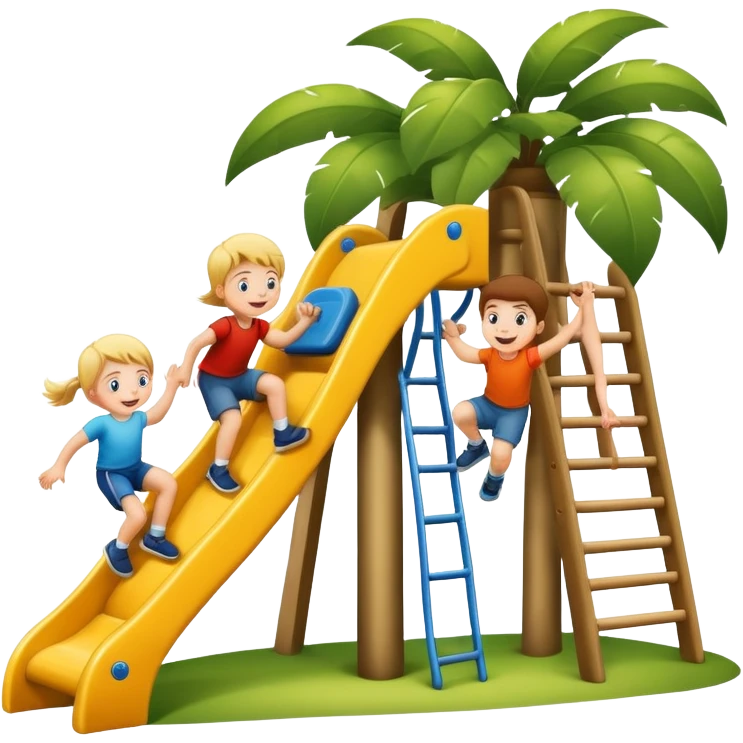 two children climbing a jungle gym, happy and energetic emoji