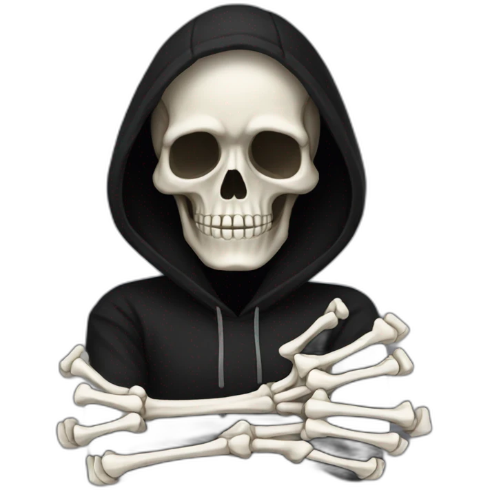 skeleton with skeleton hands in black hoodie  get facepalm emoji